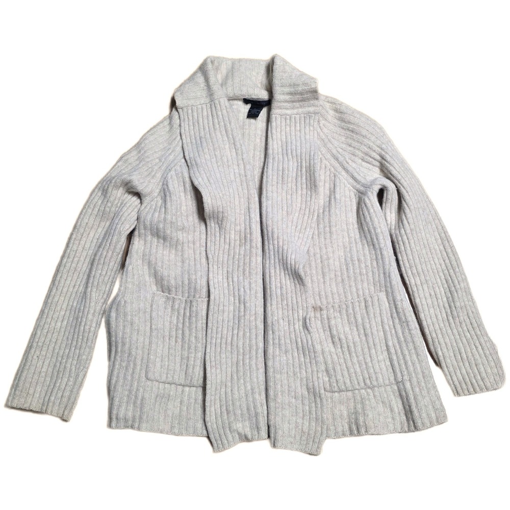 The Limited Ribbed Knit Cardigan Sweater Women's Size L Cream 100%‎ Lambswool